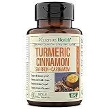 Turmeric Saffron Supplements with Cinnamon & Cardamom - Antioxidant Joint Support Supplement Contains Turmeric Curcumin with Black Pepper for Mood, Memory, Eye Health & Well-Being - 60 Capsules