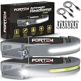FORTEM Headlamp Rechargeable 2-Pack, 230° Wide Beam LED Head Lamp w/Motion Sensor, 6 Modes for Mechanic, 350 Lumen Hardhat Flashlight, Waterproof Headlight for Camping, Running, Hiking, Cycling