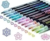 Shimmer Markers Doodle Outline Dazzles: 12 Colors Metallic Double Line Glitter Pens Set Super Squiggles Sparkle Dazzlers Kid Age 4 8 Christmas Gift Cool Fun Fancy Self Sparkly Supplies Art Craft Girl