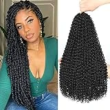 Dansama Passion Twist Hair Water Wave Crochet Hair for Black Women, Long Bohemian Braiding Hair for Boho Locs, Faux Locs, Spring Twist Hair, Butterfly Style Crochet Braids Hair Extensions (18inch, 1B, Economy Pack)