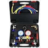 ADAFIRST AC Manifold Gauge Set, 4 Way HVAC R134a R404a R410a Freon Charging Tool Kit, with Hoses Couplers Can Taps Adapter Case, for Residential and Auto Air Conditioner Diagnostic Test and Recharge