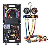Wisscool AC Gauges, HVAC Manifold Gauge Set for R134 R22 R12 R502, with Hoses Couplers Adapters Puncturing Can Tap, Freon Recharge Kit