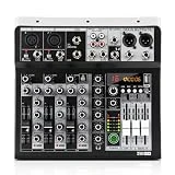 XTUGA KP4 4 Channel Audio Mixer, 16-Bit DSP Effect USB Audio Interface Effects +48V Phantom Bluetooth for Home Studio Recording,Live Streaming, Recording Equipment, KTV, Party, Church