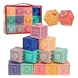 SpringFlower Baby Soft Stacking Blocks, Baby Toys for 0 6 9 12 Months, Baby Teething Building Blocks, Educational Sensory Toys Gifts for Toddlers 1-3, 12pcs