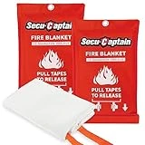 SecuCaptain Emergency Fire Blanket for Home and Kitchen - 2 Pack 40'x40' Flame Suppression Fiberglass Fire Blankets for House Camping Car Office Warehouse Emergency Survival Safety