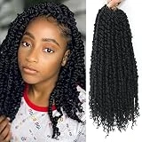 9 Packs Passion Twist Crochet Hair 14 Inch Pre Looped Crochet Passion Twist Hair Pre-twisted Passion Twist Hair Bohemian Short Passion Twist Crochet Braids Hair for Women Girls and Kids (14Inch,1B)
