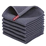 Homaxy 100% Cotton Waffle Weave Kitchen Dish Cloths, Ultra Soft Absorbent Quick Drying Dish Towels, 12x12 Inches, 6-Pack, Dark Grey