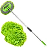 anngrowy 62' Microfiber Car Wash Brush Mop Kit Mitt Sponge with Long Handle Car Cleaning Supplies Kit Duster Washing Car Tools Accessories, 1 Chenille Scratch-Free Replacement Head Aluminum Alloy Pole