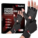 BraceBull Arthritis Gloves (2 Count), Copper Infused Fingerless Compression Gloves for Hand Pain, Carpal Tunnel, RSI, Rheumatoid, Tendonitis, and Relieve Muscle Pain for Women & Men (M, Black)