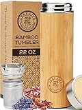 LeafLife Sustainable Bamboo Tumbler with Tea Infuser & Strainer 22oz - Keeps Liquid Hot & Cold for 12 Hrs - Vacuum Insulated Stainless Steel Travel Mug - Infuser Bottle for Loose Leaf Tea & Coffee