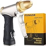 FANHAO Garden Hose Nozzle, 100% Heavy Duty Metal Spray Nozzle High Pressure Water Nozzle with 4 Patterns for Watering Garden, Washing Cars and Showering Pets - Full Brass Nozzle + ABS Non-Slip Grip