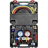 JIFETOR 4 Way AC Manifold Gauge Set, HVAC Diagnostic Refrigerant Charging Tool for Auto Household R404A R134A R410A, with 5FT Hose, Adjustable Quick Coupler, Adjustable Can Tap, R410A Adapters