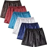 JupiterSecret Mens Satin Boxer Shorts Pack, Silk Feeling Sleep Shorts Underwear with Button Fly, Silky Pajama Bottoms for Men, Large