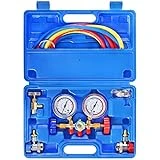 YSTOOL 3 Way AC Manifold Diagnostic Gauge Refrigerant Charging Set for Air Conditioner HVAC R134a R404a Freon with 5FT Hose R134a Adjustable Quick Couplers Can Tap Acme Adapter