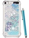 CAIYUNL iPod Touch 7 Case, iPod Touch 6 /Touch 5 Case Glitter, Liquid Sparkle Bling Cute Clear Soft TPU Girls Women Kids Protective Case Cover for iPod Touch 7th /6th/5th Generation -Blue Elephant