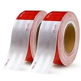 DOT-C2 Reflective Tape, LEORAY DOT Reflective Tapes 2' x200 Feet Waterproof Red and White Adhesive Reflector Tape for Trailer Cars Trucks Outdoor