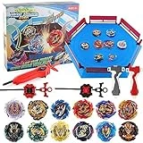JIMI Bey Battling Top Blade Launcher Stadium Metal Fusion Set,12 Burst Spinning Tops 3 Launchers Grip 1 Arena Combat Game, Toy Gift for Kids Boys Ages 6 8 10 12+