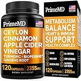5-in-1 Ceylon Cinnamon Capsules 2355mg with Apple Cider Vinegar, Turmeric and Panax Ginseng Capsules - Cinnamon Supplements with Bioperine (120 Count(Pack of 1))