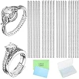 Ring Sizer Adjuster for Loose Rings, 22 Pack 4 Sizes Silicone Ring Guards Invisible Ring Adjuster Spiral Ring Spacers Fitter with Polishing Cloth, Transparent Ring Resizer Tightener for Women and Men