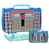 Large Capacity 269 Battery Organizer Storage Case with Tester, Double-Side Battery Holder Container for AA AAA AAAA C D 9V Lithium 3V CR123 CR1632 Button 18650 Batteries(Box Only) (Blue)
