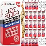 24 Fly Strips Indoor Sticky Hanging with Pins. Paper Tape for Indoors and Outdoor. Catcher Ribbon Traps Flypaper. Fruit Gnat