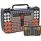 Aptbyte Battery Organizer Storage Holder Box Case with Tester- 269 Batteries Double-Sided Variety Pack, Holds AA AAA 4A C D Cell 9V 3V Lithium LR44 CR2 CR123 CR1632 18650 Button- Grey