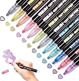 Whaline Double Line Outline Pens, 12 Colors Self-Outline Metallic Markers Glitter Writing Drawing Pens for Christmas Card Writing, Birthday Greeting, DIY Art Crafts, Scrap Booking