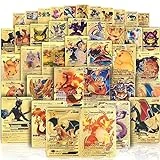 Ultra Rare 55 PCS Gold Cards Packs Vmax V EX GX Rare Golden Cards TCG Deck Box Gold Foil Card for Fans/Kids/Collectors Gifts (No Duplicates) (Gold)