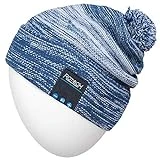 Rotibox Bluetooth Beanie Hat, Winter Outdoor Sport Knit Cap with Wireless Stereo Headphone Headset Earphone Speaker Mic Hands Free Compatible with iPhone Samsung Android Cell Phones - Blue