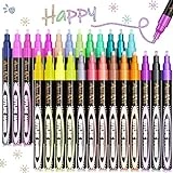Aen Art Double Line Outline Pens, 26 Colors Shimmer Outline Marker for Pumpkin Painting, Self-Outline Metallic Markers. Perfect for Doodling, Drawing and Calligraphy