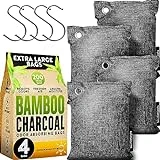 Charcoal Odor Absorber for Strong Odor (Large, 4 Pack, 200g each), Bamboo Air Purifying Bag, Activated Charcoal Odor Absorber for Closet, Shoe, Car, Basement Musty Odor Eliminator Deodorizer