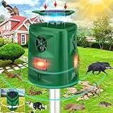 Ultrasonic Animal Repeller,360°Solar Pest Animal Repellent,Cat Repellent Outdoor,Squirrels Repellent with Motion Sensor & Flashing Light,Deer Repellent Devices,Repel,Deer,Rabbit,Raccoon,Dog,Bird