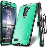 COVRWARE [Iron Tank] case Compatible with ZTE ZMAX PRO/ZTE Carry, with Built-in [Screen Protector] Full-Body Rugged Holster Armor Case [Brushed Metal Texture Design][Belt Clip][Kickstand], Teal