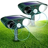 2 Pack Upgraded Solar Animal Repeller Waterproof,Ultrasonic Animal Repellent Outdoor with Motion Detection & LED Strobe Light Animal Deterrent for Cat Squirrel Raccoon Deer Mouse Fox Repellent