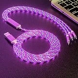 Wuucor 3 in 1 Led Charging Cable 66W Flowing LED Light Up Phone Charge Cable Light up Charger Fast Charing Cord Durable TPE Fast Charging Cord for Most Cell Phones 39 inch(Purple)