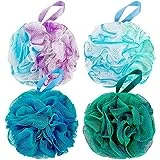 DadyMart Bath Shower Loofah Sponge 60g Bath Mesh Pouf Shower Ball Body Scrubber Exfoliating Bath Sponge for Women and Men, Set of 4, Flower