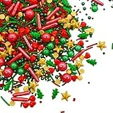 LEBERY Christmas Sprinkles Red Green Gold Sprinkles Holiday Sprinkles Mix Christmas Tree Sprinkle Star Cake Sprinkles Christmas Jimmies Heart Sprinkle for Baking Cookie Ice Cream Decorations - 4.6 oz