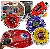 Crush Bey Battling Blades Metal Fusion Starter Set | 4 Tops, 2 Launchers, 4 Tips, 2 Bolts, 2 Fitting Keys, 1 Grip, 1 Arena